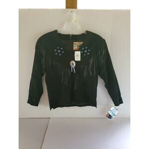 VTG Atlantic Beach Coat Works Fringed Black Leather Jacket/Pullover Size Small